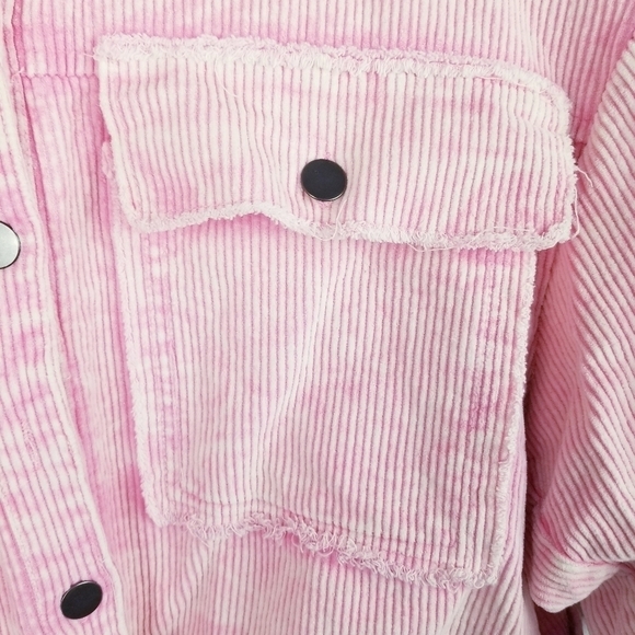 POL Oversized Pink Cropped Corduroy Raw Edge Shacket - Picture 4 of 9